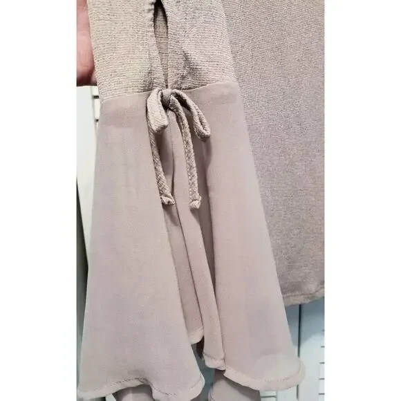 Lauren Conrad Gauzy Top Women's Size Small Taupe Sheer Bell Sleeve Blouse - Picture 6 of 10